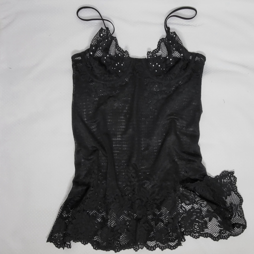 Victoria's Secret Sheer Lace Black Chemise Medium NWOT